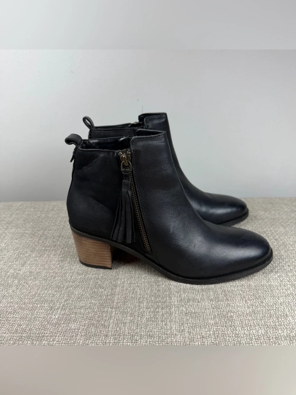 Crevo Autumn Tassel Leather Ankle Boot Ankle Booties Black Boho Fall Size 9.5